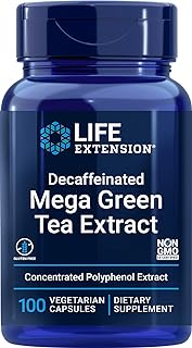 Life Extension Decaffeinated Mega Green Tea Extract -For Cholesterol Management, Cellular + Cardiovascular &amp; Cognitive Health -Rich in Polyphenols - Gluten Free, Non-GMO - 100 Vegetarian Capsules