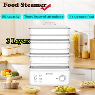 3 layer【Malaysia plug】XIAOMI 电蒸锅 10L Electric Food steamer Kukusan Elektrik Set Timer three-layer el