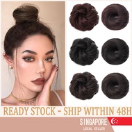 [SG SELLER] Short Straight Curly Synthetic Hair Chignon Bun With Rubber Cord for Women
