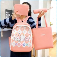 [4 Pieces Set] 4-In-1 School Backpack/ Cute School Bag/ Large Capacity Laptop Backpack/ Set Korean S
