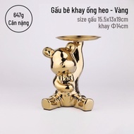 Gấu sứ bê khay ống heo đa năng SG.DECOR bằng sứ cao 19cm vàng bạc decor nhà đựng chìa khóa làm quà t