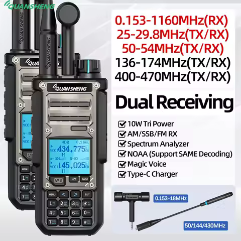 2PCS NEW Quansheng TK11 8 Walkie Talkie 10W Multi Band USB LSB CW 27MHz CB AM LW MW SW SSB VHF UHF N