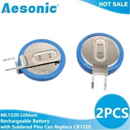 2PCS ML1220 3V 17mAh Lithium Rechargeable Button Battery with Soldered Pins 1220 for Motherboard Can