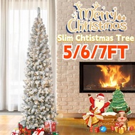 Slim Christmas tree Flocked Snow Christmas Tree Hinged 1100 Thick Branches Metal Stand Xmas Tree