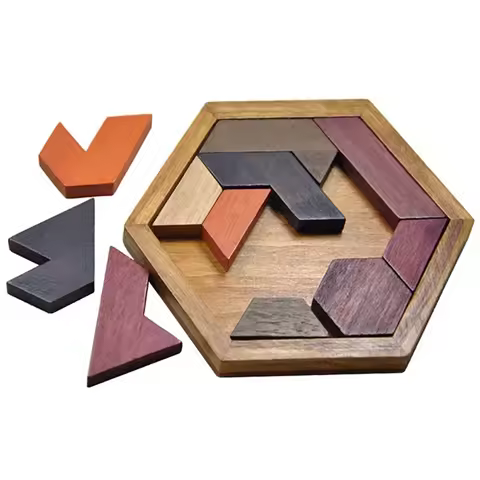 Hexagon Wooden Puzzle 11pcs Geometric Jigsaw Board Game Children Shapes Sensory Toys IQ Training Gam