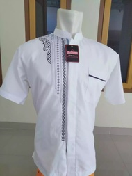 BAJU MUSLIM TERLARIS / BAJU KOKO PUTIH/ BAJU MUSLIM LENGAN PENDEK / BAJU MUSLIM PUTIH BORDIR HITAM /