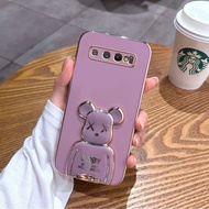 Casing SAMSUNG S10 PLUS SAMSUNG S10 PRO samsung s10 Cartoon Half body bear bracket phone case Softcase Electroplated Protector Bumper Holder Cover