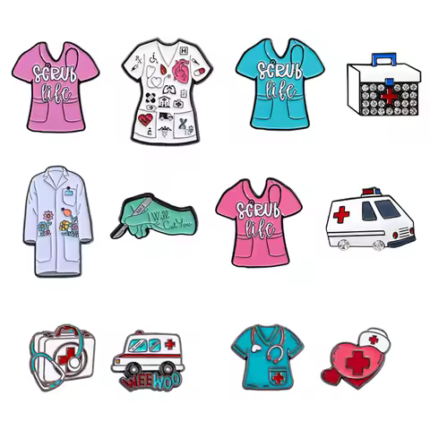 Creative Medical Metal Brooch Heart Nurse Clothing Medical Kit Ambulance Scalpel Medical Kit Cartoon