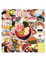 50入組可愛日本料理貼紙,卡通塗鴉裝飾貼紙,適用於筆記型電腦、水瓶、行李箱、頭盔、滑板車、文具、電單車,青少年用品,教室裝飾藝術用品