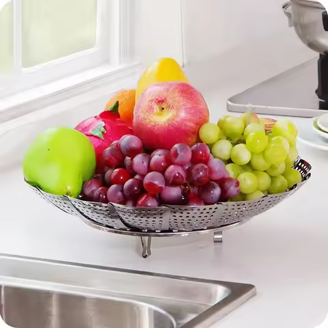 Silver Stainless Steel Retractable Folding Steamer Plate Multifunctional Food Steamer Vegetable Frui
