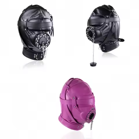 Black Fetish Cosplay PU Leather Full Face Mask Hood Punk Style Patent Leather Mask for Women Man Hal