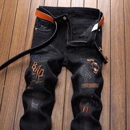 [Cheese Bunny] Spring Summer Black Embroidered Jeans Men's Wear Street Wear Chinese Style All-Match 