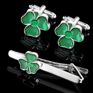 T Trendy Four-Leaf Clover Unisex Geometric Alloy Cufflinks Business French Shirt Cuff Nails Tie Clip