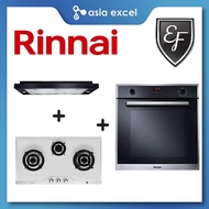 RINNAI RH-S329-PBR 90CM SLIMLINE HOOD + EF EFH 3971 TN VSB 3 BURNER GAS HOB + RINNAI RO-E6206XA-EM 7