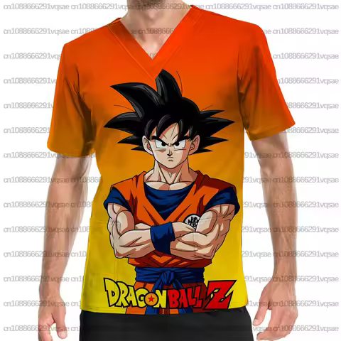 Summer Men's Nurse Uniform Cartoon Anime Dragon Ball Men's V-neck T-shirt Printed Nursing Frosted To