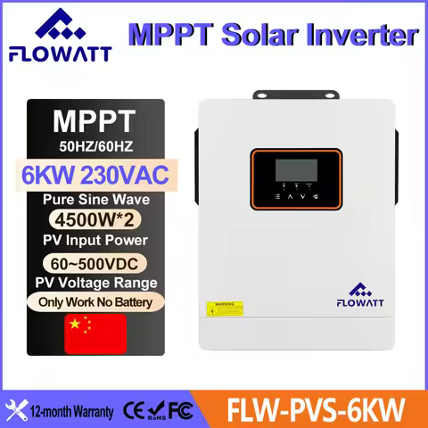 FLOWATT 6KW Hybrid Solar Invertes Pure Sine Wave 220V Output Dual PV Input With WIFI Work No Battery