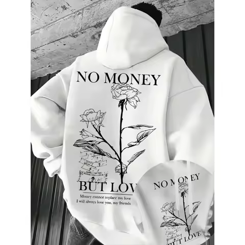 Men'S Patterned Hoodie -,Rose Letter Geometric Pattern Design,Suitable For Spring/Autumn,Essential H