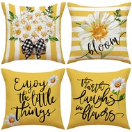 Linen Pillow Case 40x40/45x45/50x50/60x60cm Yellow Flowers "Enjoy the Little Things" Pattern Cushion