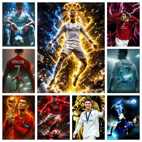 Popular Football Stars C-Cristiano R-Ronaldo 5D DIY Full Round Diamond Painting Living Room Bedroom 