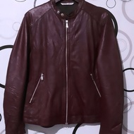 jaket kulit pria RENOMA merah marun leather jacket maroon not zara