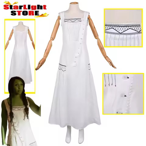 Wiked For Good Elphaba Cosplay White Dress Costume Women Disguise Fantasia Spaghetti Strap Dress Fe