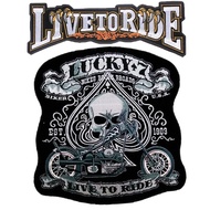 ซื้อคู่ถูกกว่า ตัวรีดขนาดใหญ่ติดหลังเสื้อ 2 ชิ้น Live To Ride+ Lucky 7 Spade Skull Biker MC Iron On
