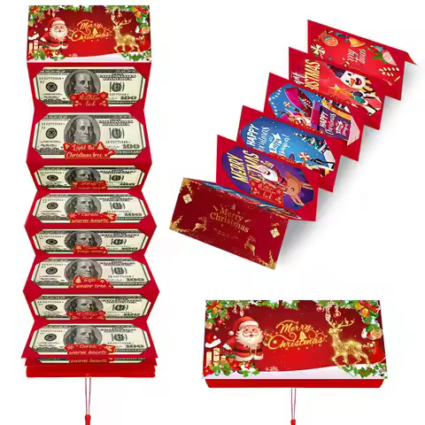 Santa Claus Christmas Money Card Envelope Red Lucky Folding Banknote Card Christmas Cash Envelope wi