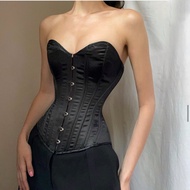 Áo Corset Trơn Đen (Có Sẵn) Corset Lụa Satin Cao Cấp Latex Corset siết eo chuẩn from dáng đẹp Full S