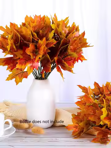 1/2/5pcs Artificial Plastic Seven Branches Red Maple Leaves Decoration Home Kitchen Office DIY Weddi