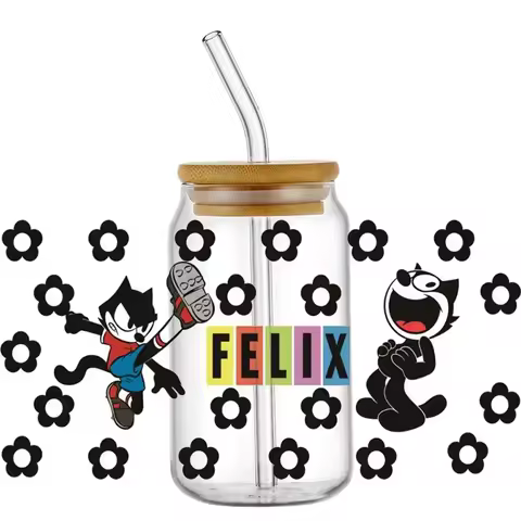 New Popular Cartoon Character Felix Cat For 16OZ UV DTF Cup Wrap Transfer 3D Stickers Custom Label D
