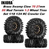INJORA Brass Swamp Claw 70mm 27mm S5 Mud Terrain 1.3 Wheel Metal Beadlock Wheel Tires Set 1/18 1/24 