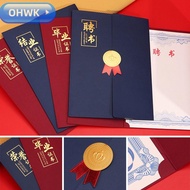 OHWK Diploma Cover, A4 Paper Envelope Award Certificate Holder, Exquisite Three-fold Page Gilding Pr