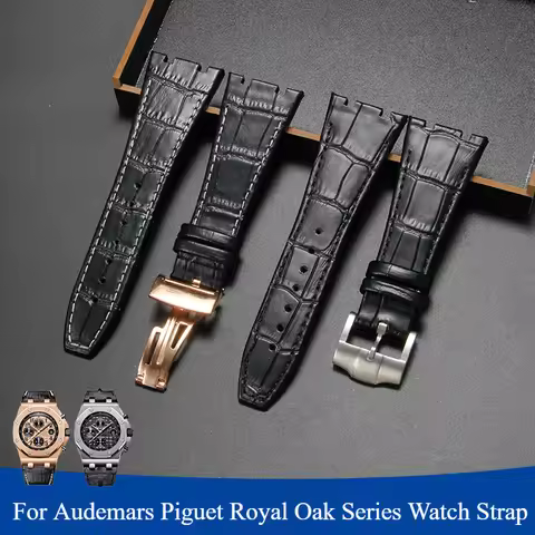 For Audemars Piguet Royal Oak Stainless Steel Needle Buckle Folding Buckle Cowhide Watchband Exquisi