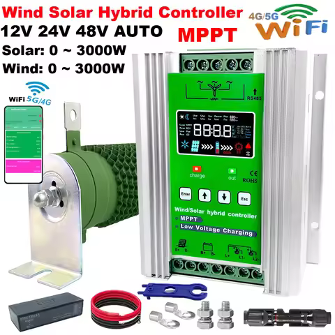 3000W 4KW 12 24 48V MPPT Hybrid Charge Controller Wind Generator Solar Panel Charger LCD Display Dum
