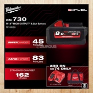 MILWAUKEE HIGH OUTPUT 8.0 Ah M18 RED LITHIUM-ION BATTERY M18 HB8 ASIA