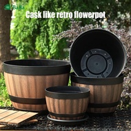 Resin Whiskey Barrel Flower Pot Round Planter Vintage Style Indoor Outdoor Garden Yard Patio pasu bu