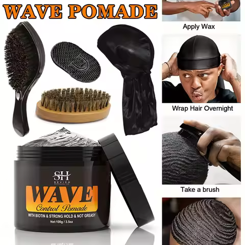 360 Deep Waves Control Pomade 100g Male Wavy Hair Gel Styling Clay Deep Waves Cream With Brush Silky