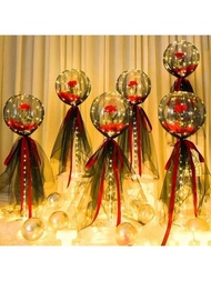 套餐, 帶玫瑰花氣球的diy Led燈,可以用於生日、婚禮、透明花球led發光氣球玫瑰花花束,適用於家居裝飾、房間裝飾和情人節裝飾氣球2024年迎春聚會氣球