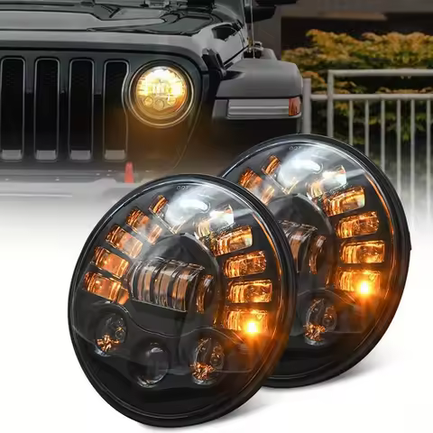 1pcs 17.78 cm 300W Round Led Headlight White Hi/Low Beam DRL & Amber Turn Signal For Wrangler Cj Tj 