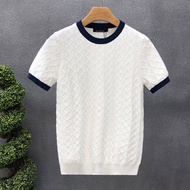 KYUSHUAD เสื้อยืดแขนสั้นสำหรับผู้ชายเสื้อยืดถักขาวดำเข้ารูปทันสมัย