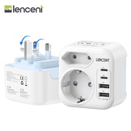 LENCENT UK Plug Adapter, England Travel Charger with 2 USB-C and 2 USB-A, Europe Portugal to UK Comp