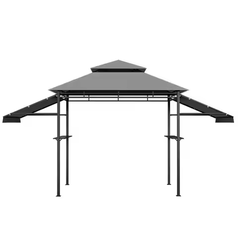 13.5 X 4 Feet Patio BBQ Grill Gazebo Canopy with Dual Side Awnings-Gray