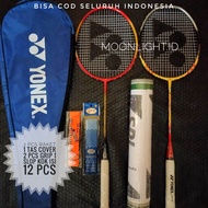 Raket Badminton Yonex Paket Komplit Raket Bulutangkis 2 pcs Raket + 1 Tas cover + 2 pcs Grip + 1 Slop Kok isi 12 pcs