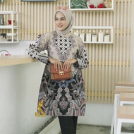 Batik Prabuseno - MECCA HITAM Tunik wanita outer lengan panjang atasan cewek dewasa keren elegan eks