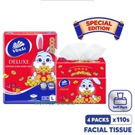 VINDA DELUXE SOFT PACK 3 PLY FACIAL TISSUE LARGE l 4 x 110s - *** RABBIT CNY SPECIAL EDITION ***