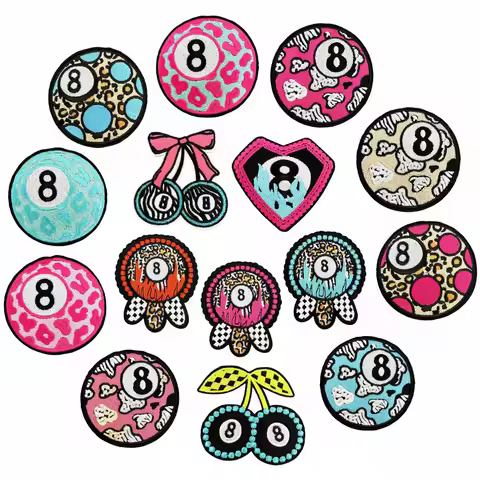 Vintage Cartoon 8 Ball Embroidered Patch Contrast Color Cherry Patch Badge Embroidery Clothing Acces