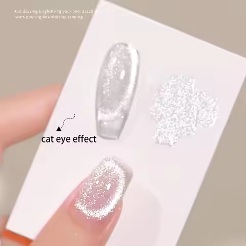 1-24pcs WS Summer Nails White Silver Cat Eye Magnetic Gel Nail Polish Ultra Shine Glass Bead Magnet 
