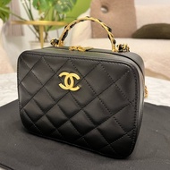 Chanel 香奈兒 23k 黑金 小牛皮 提把小箱包 化妝箱 可側背肩背