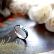 銀色STM 316L不銹鋼拼藍色線條戒指指環 高級二手古著珠寶首飾