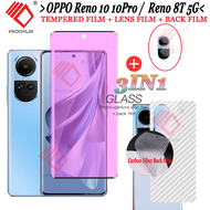 (3 in 1) สำหรับ OPPO Reno 10 10 Pro 5G/Reno 8T 5G ฟิล์มกระจกนิรภัย OPPO Reno 8T 5G กระจกเทมเปอร์ปกป้องหน้าจอฟิล์มคาร์บอนไฟเบอร์ฟิล์มด้านหลังป้องกันแสงสีฟ้าฟิล์มกระจกนิรภัย OPPO Reno 10 5G แบบเต็มหน้าจอฟิล์มป้องกัน
